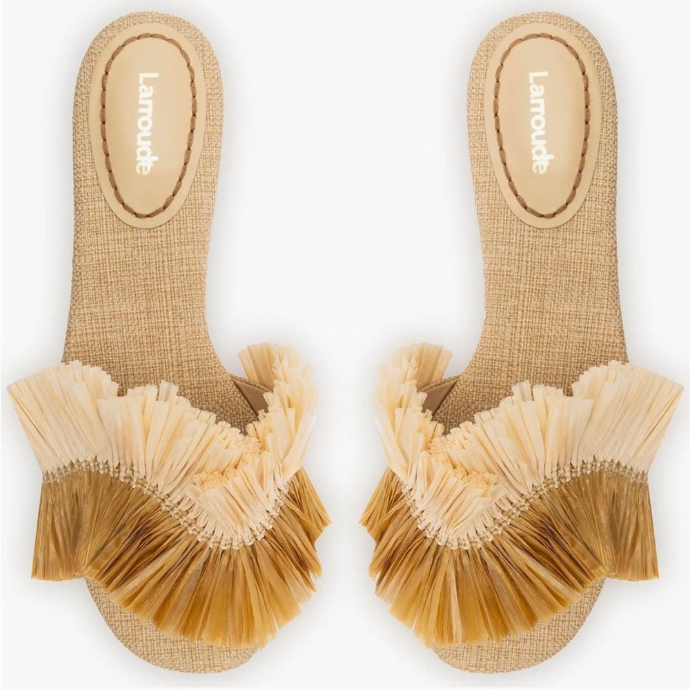 NEW Larroude Ivy Fringe Flat Sandals - Tan Raffia Sz 8 - Picture 8 of 8